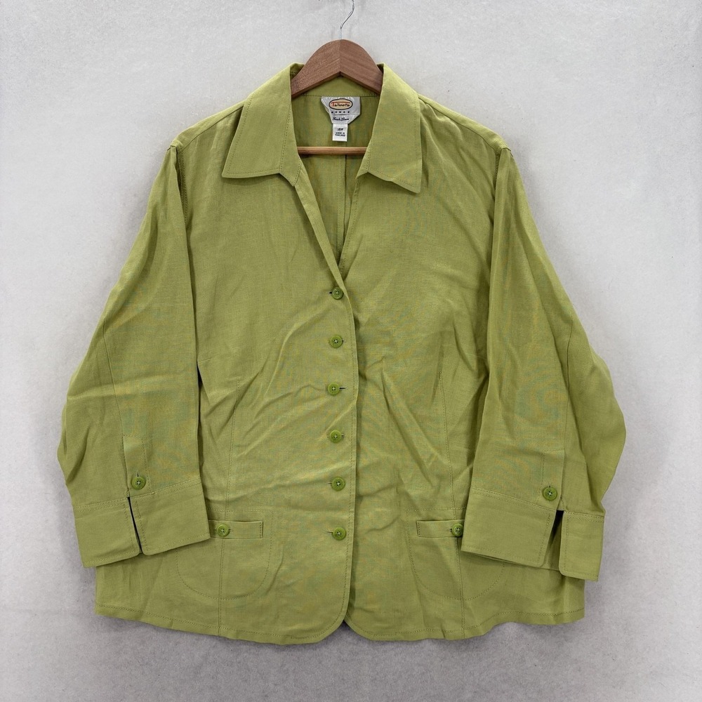 Talbots Irish Linen Blazer Womens 16W Green Lightweight Work Jacket Career Shirt